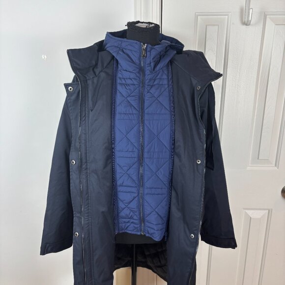 Bernardo Hooded Raincoat with Removable Hooded Bib Navy Blue Size XS New - Picture 4 of 15